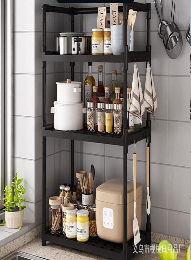 Delavala 3-Tier Acrylonitrile Butadiene Styrene Spice Rack Organizer For Countertop,Foldable Rust-Proof Standing Large Seasoning Storage Shelf With Hook For Kitchen Cabinet Living Room (3 Tire,Black) - Image 3